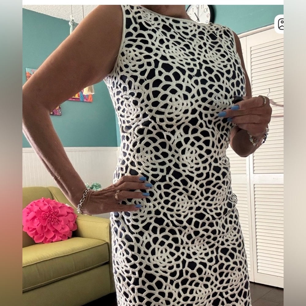 Elegant Black and White Lace Dress Tadashi Shoji